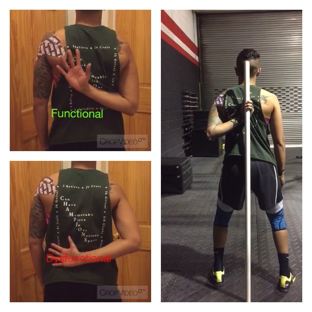 Dowel-assisted Shoulder Internal Rotation Stretch in Standing