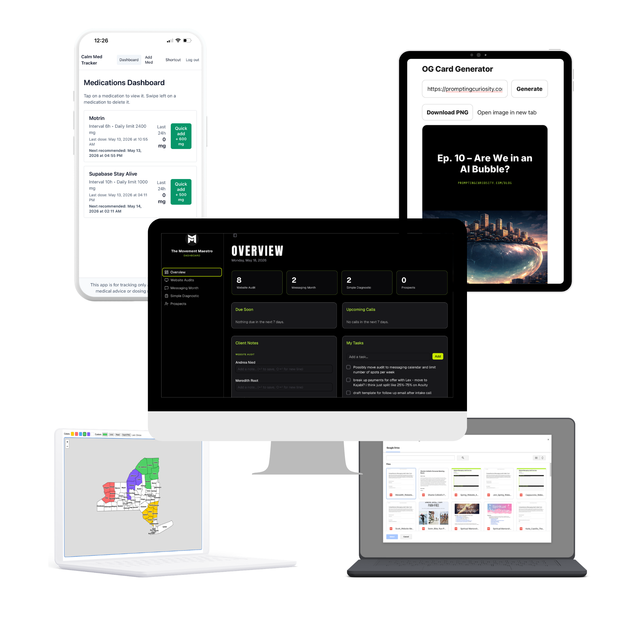 Screenshots of apps built with vibe coding
